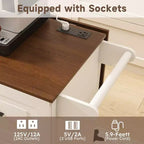 Isla de cocina móvil de 54" - Encimera plegable, tomas de corriente, puertos USB, 3 cajones, blanca