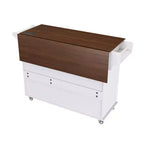 Isla de cocina móvil de 54" - Encimera plegable, tomas de corriente, puertos USB, 3 cajones, blanca
