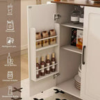 Isla de cocina móvil de 54" - Encimera plegable, tomas de corriente, puertos USB, 3 cajones, blanca
