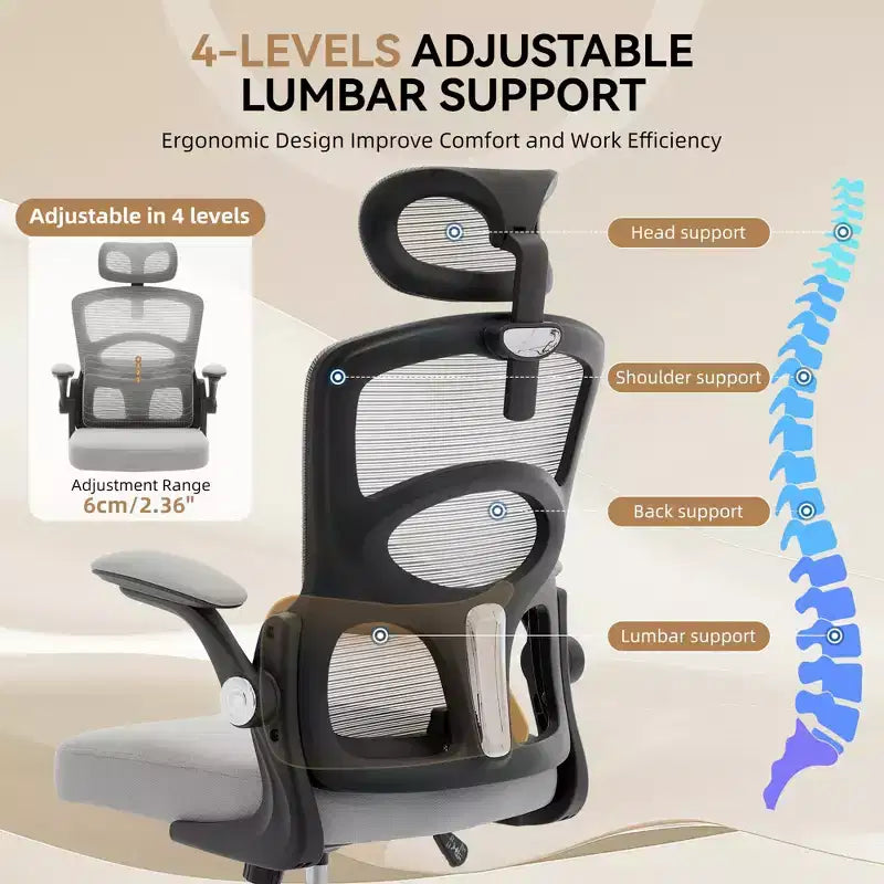 Silla de oficina ergonómica, silla de escritorio de malla de respaldo alto con reposacabezas ajustable y ruedas, silla giratoria para el hogar/oficina/sala de juegos