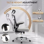Silla de oficina ergonómica, silla de escritorio de malla de respaldo alto con reposacabezas ajustable y ruedas, silla giratoria para el hogar/oficina/sala de juegos