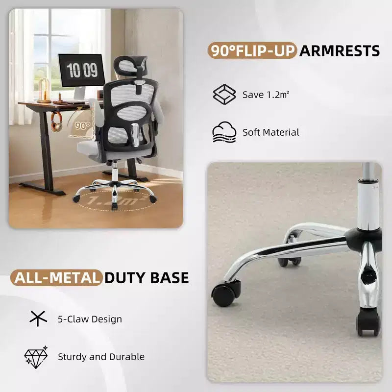 Silla de oficina ergonómica, silla de escritorio de malla de respaldo alto con reposacabezas ajustable y ruedas, silla giratoria para el hogar/oficina/sala de juegos