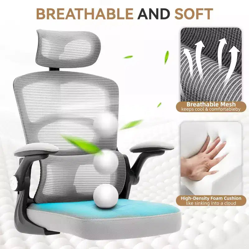 Silla de oficina ergonómica, silla de escritorio de malla de respaldo alto con reposacabezas ajustable y ruedas, silla giratoria para el hogar/oficina/sala de juegos