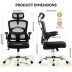 Silla de oficina ergonómica, silla de escritorio de malla de respaldo alto con reposacabezas ajustable y ruedas, silla giratoria para el hogar/oficina/sala de juegos