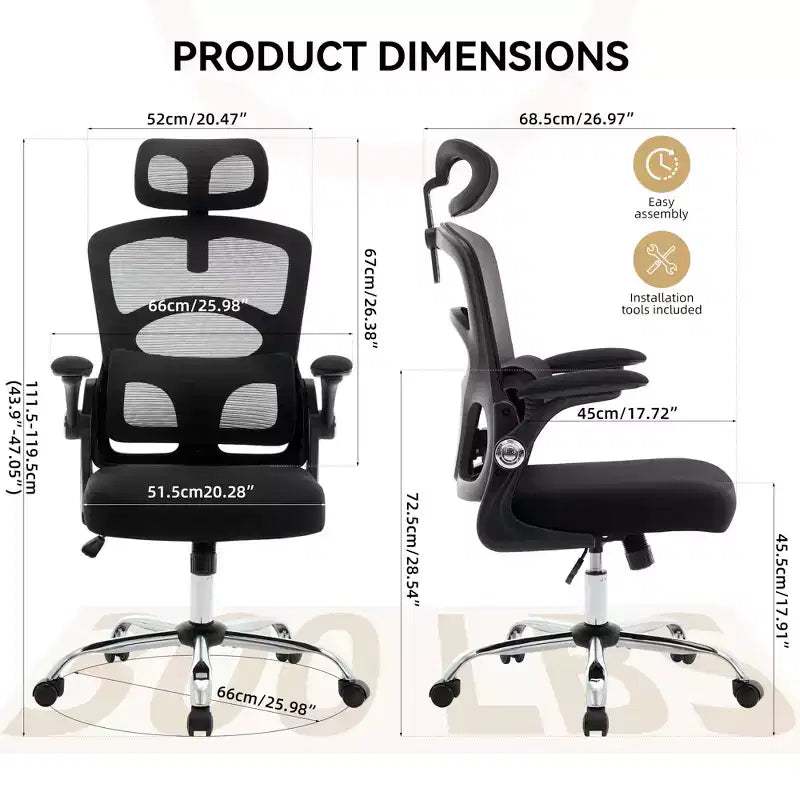 Silla de oficina ergonómica, silla de escritorio de malla de respaldo alto con reposacabezas ajustable y ruedas, silla giratoria para el hogar/oficina/sala de juegos