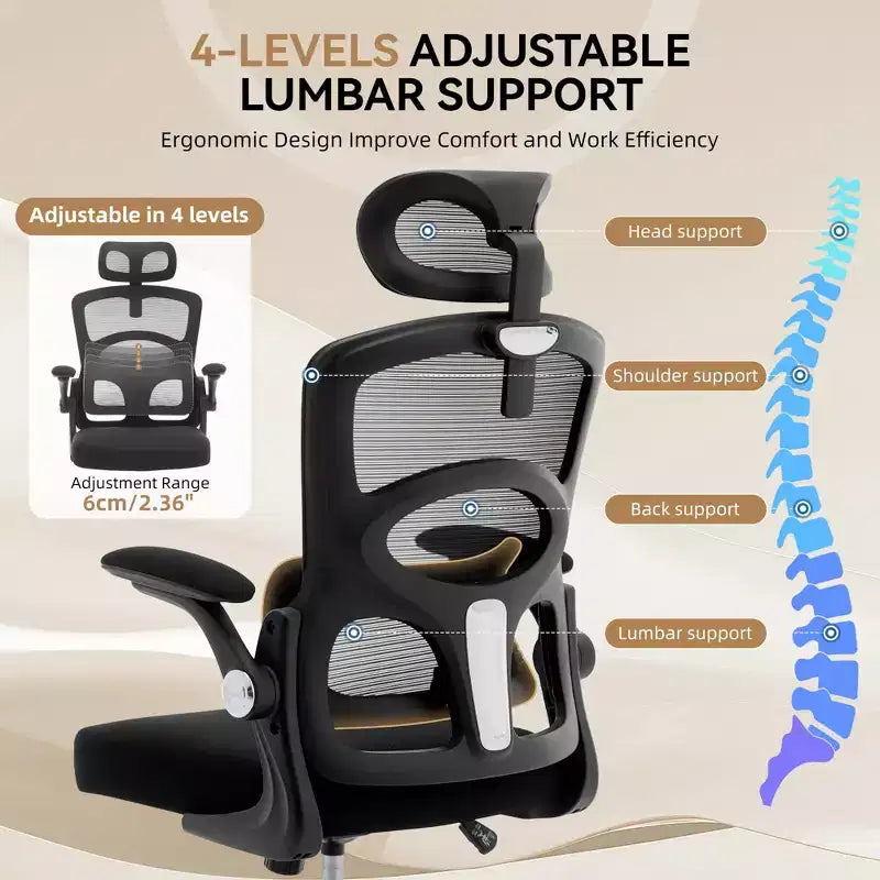 Silla de oficina ergonómica, silla de escritorio de malla de respaldo alto con reposacabezas ajustable y ruedas, silla giratoria para el hogar/oficina/sala de juegos