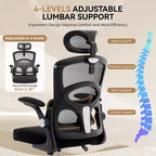 Silla de oficina ergonómica, silla de escritorio de malla de respaldo alto con reposacabezas ajustable y ruedas, silla giratoria para el hogar/oficina/sala de juegos