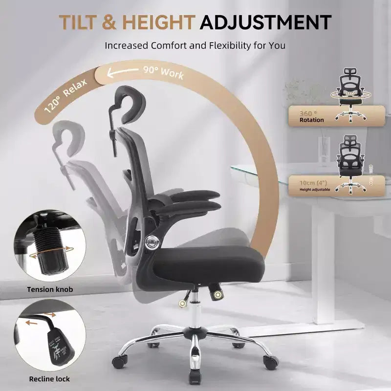 Silla de oficina ergonómica, silla de escritorio de malla de respaldo alto con reposacabezas ajustable y ruedas, silla giratoria para el hogar/oficina/sala de juegos