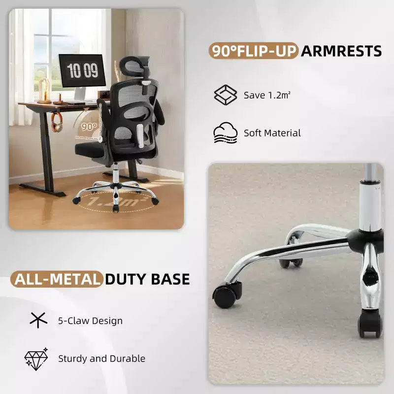 Silla de oficina ergonómica, silla de escritorio de malla de respaldo alto con reposacabezas ajustable y ruedas, silla giratoria para el hogar/oficina/sala de juegos