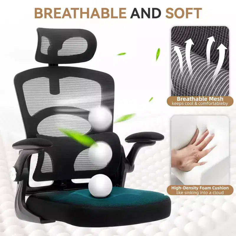 Silla de oficina ergonómica, silla de escritorio de malla de respaldo alto con reposacabezas ajustable y ruedas, silla giratoria para el hogar/oficina/sala de juegos