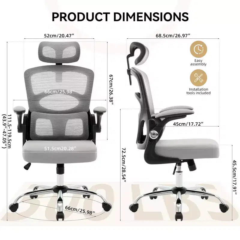 Silla de oficina ergonómica, silla de escritorio de malla de respaldo alto con reposacabezas ajustable y ruedas, silla giratoria para el hogar/oficina/sala de juegos