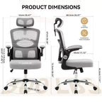 Silla de oficina ergonómica, silla de escritorio de malla de respaldo alto con reposacabezas ajustable y ruedas, silla giratoria para el hogar/oficina/sala de juegos