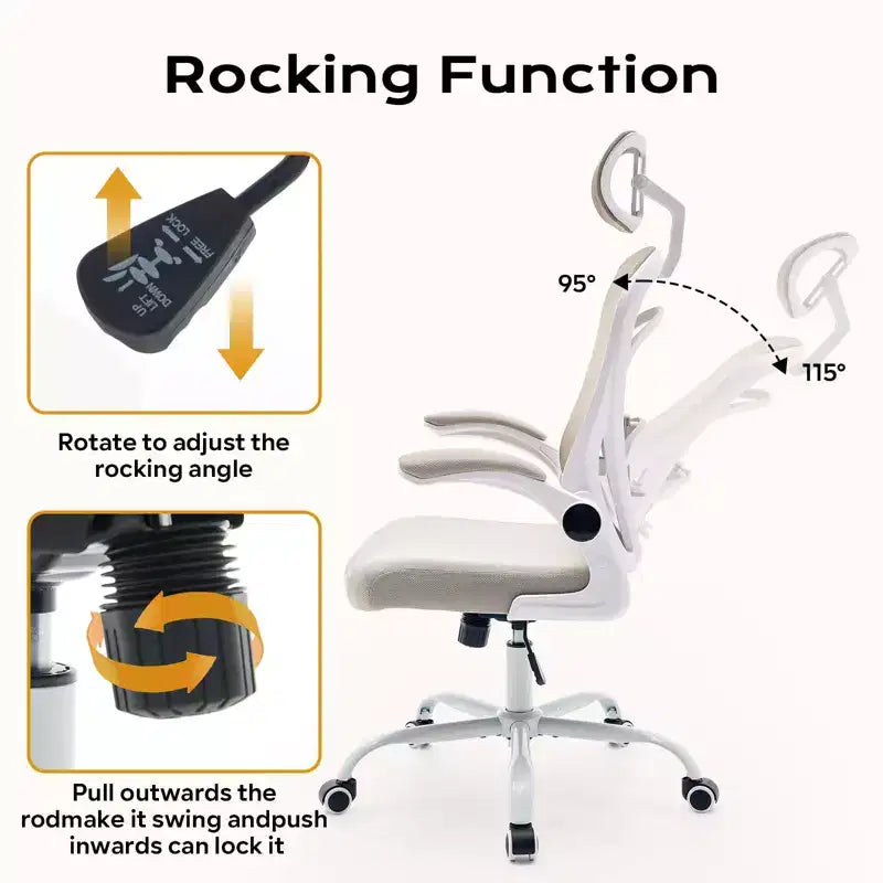Silla de oficina ergonómica con reposabrazos abatibles y soporte lumbar, silla de juegos de asiento ancho para estudio/dormitorio/oficina en casa