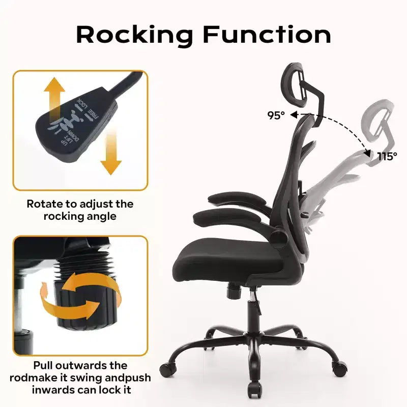 Silla de oficina ergonómica con reposabrazos abatibles y soporte lumbar, silla de juegos de asiento ancho para estudio/dormitorio/oficina en casa