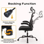 Silla de oficina ergonómica con reposabrazos abatibles y soporte lumbar, silla de juegos de asiento ancho para estudio/dormitorio/oficina en casa