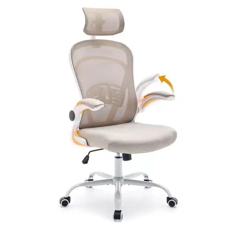 Silla de oficina ergonómica con reposabrazos abatibles y soporte lumbar, silla de juegos de asiento ancho para estudio/dormitorio/oficina en casa