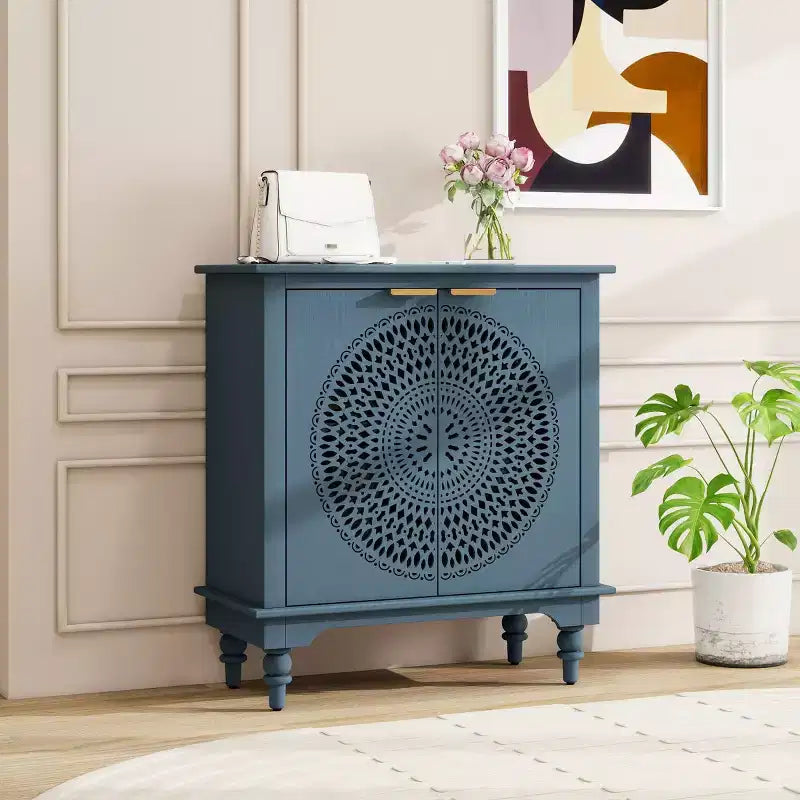 Armario de Almacenamiento con Tallado Hueco – 2 Puertas, Estante Ajustable, MDF, 86x79x36 cm