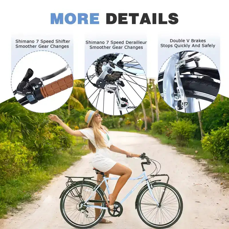 Bicicleta urbana tipo crucero clásico de 24/26 pulgadas para hombres y mujeres, de una o siete velocidades, con parrilla trasera, varios colores