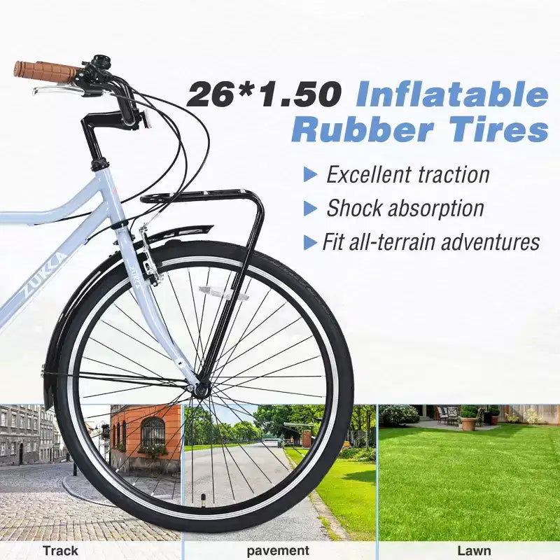 Bicicleta urbana tipo crucero clásico de 24/26 pulgadas para hombres y mujeres, de una o siete velocidades, con parrilla trasera, varios colores