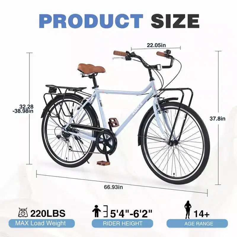Bicicleta urbana tipo crucero clásico de 24/26 pulgadas para hombres y mujeres, de una o siete velocidades, con parrilla trasera, varios colores