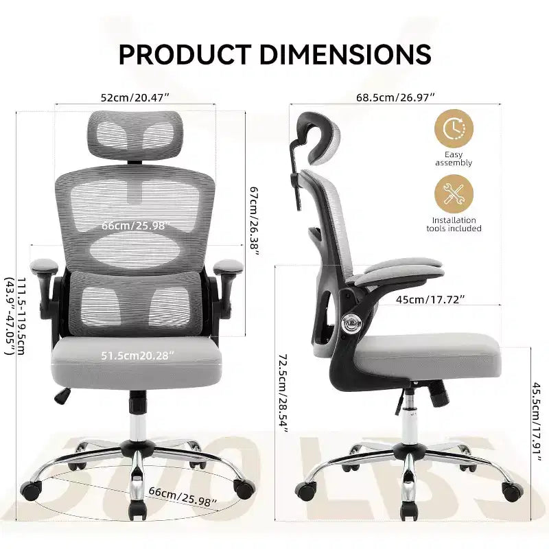 Silla de oficina ergonómica Silla de ordenador de malla de respaldo alto con reposacabezas ajustable, silla de escritorio giratoria con ruedas para oficina en casa y sala de juegos