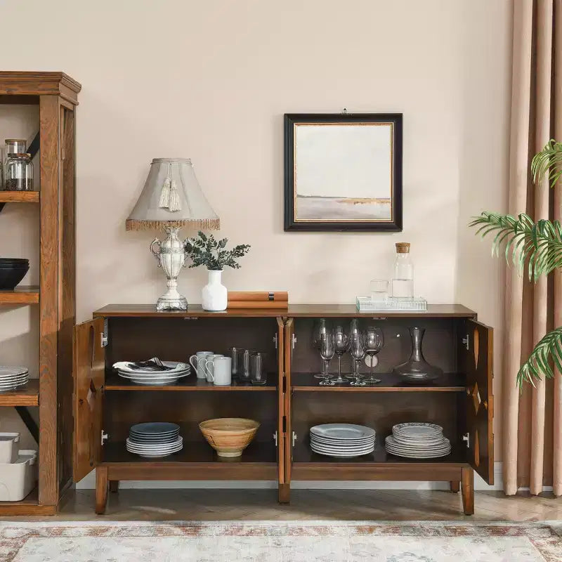 Mesa aparador, gabinete de almacenamiento tipo consola con 4 puertas y estantes ajustables, gabinete aparador para cocina o entrada.