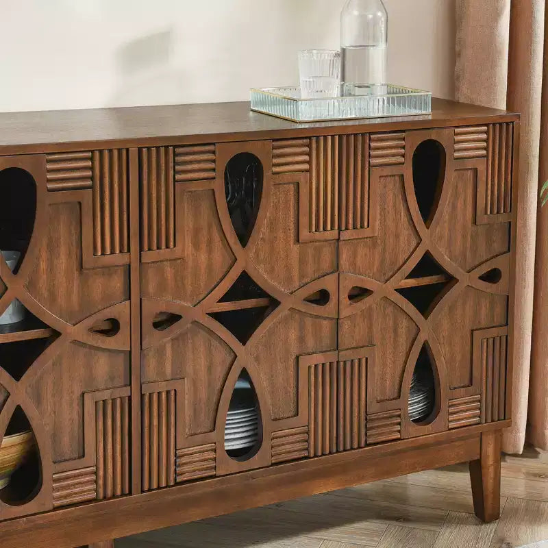 Mesa aparador, gabinete de almacenamiento tipo consola con 4 puertas y estantes ajustables, gabinete aparador para cocina o entrada.