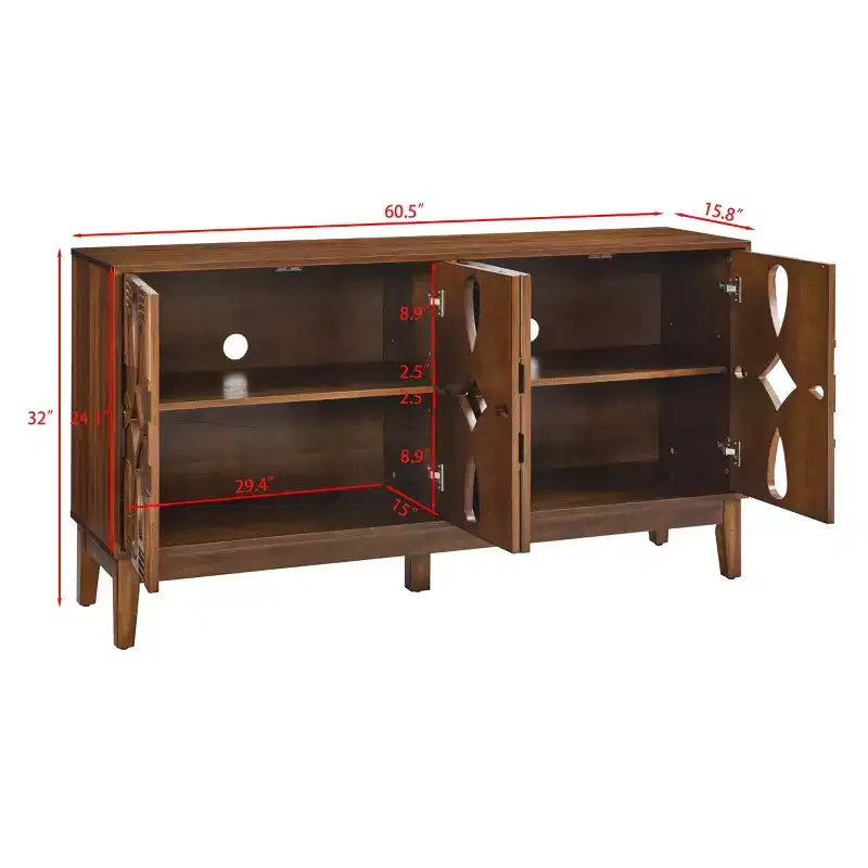 Mesa aparador, gabinete de almacenamiento tipo consola con 4 puertas y estantes ajustables, gabinete aparador para cocina o entrada.