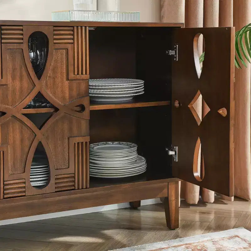 Mesa aparador, gabinete de almacenamiento tipo consola con 4 puertas y estantes ajustables, gabinete aparador para cocina o entrada.