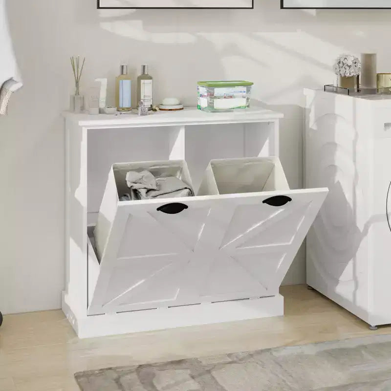 Mueble de lavandería basculante – 2 cestos clasificadores, estante superior, MDF, 80x35x78 cm