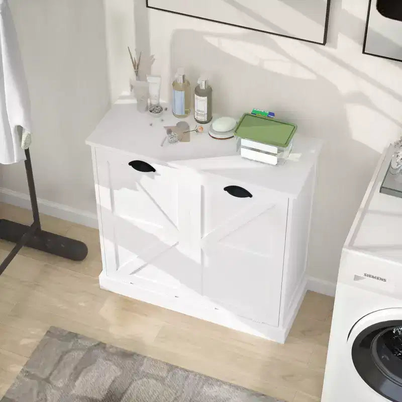 Mueble de lavandería basculante – 2 cestos clasificadores, estante superior, MDF, 80x35x78 cm