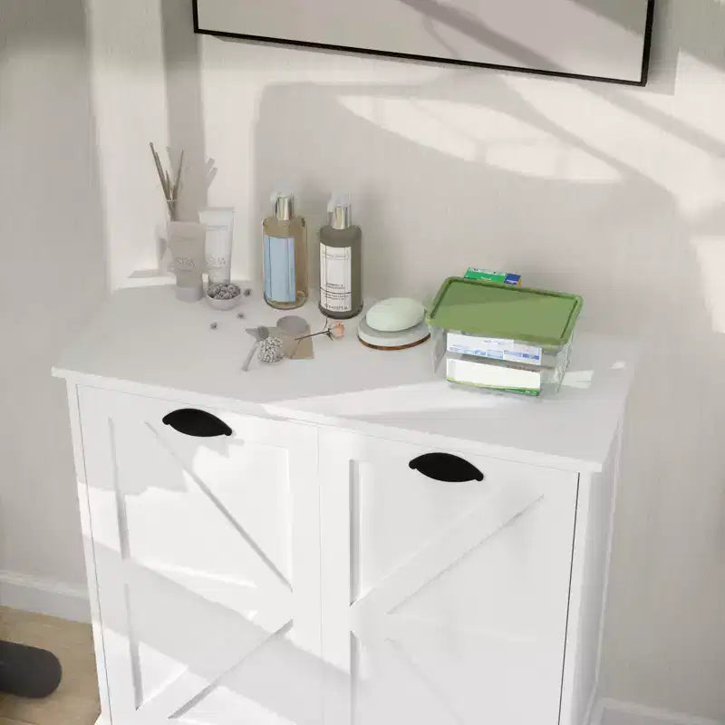 Mueble de lavandería basculante – 2 cestos clasificadores, estante superior, MDF, 80x35x78 cm