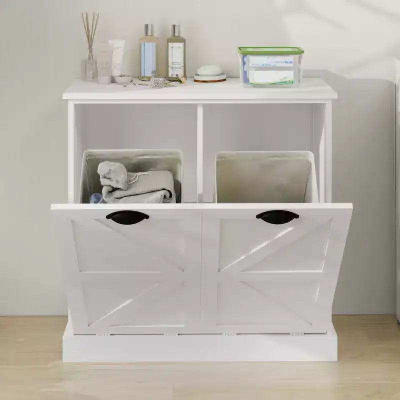Mueble de lavandería basculante – 2 cestos clasificadores, estante superior, MDF, 80x35x78 cm