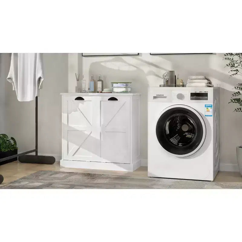 Mueble de lavandería basculante – 2 cestos clasificadores, estante superior, MDF, 80x35x78 cm
