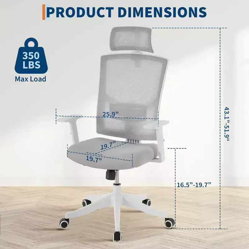 Silla de escritorio ergonómica de malla | Reposacabezas acolchado y ruedas | Silla gamer/de oficina para sala de e-Sports, oficina, dormitorio