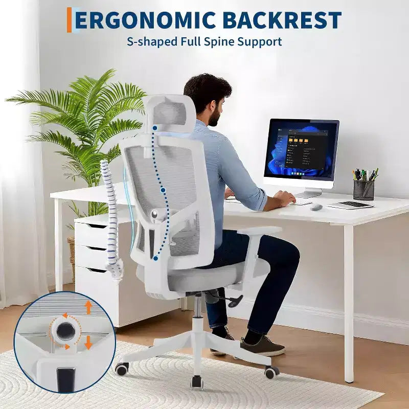 Silla de escritorio ergonómica de malla | Reposacabezas acolchado y ruedas | Silla gamer/de oficina para sala de e-Sports, oficina, dormitorio