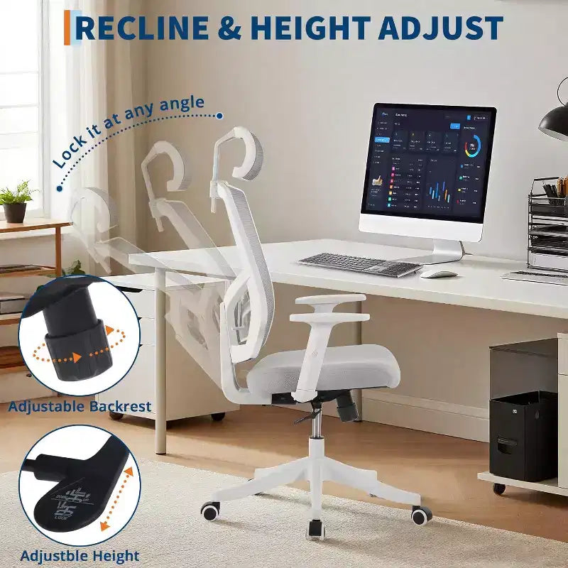 Silla de escritorio ergonómica de malla | Reposacabezas acolchado y ruedas | Silla gamer/de oficina para sala de e-Sports, oficina, dormitorio
