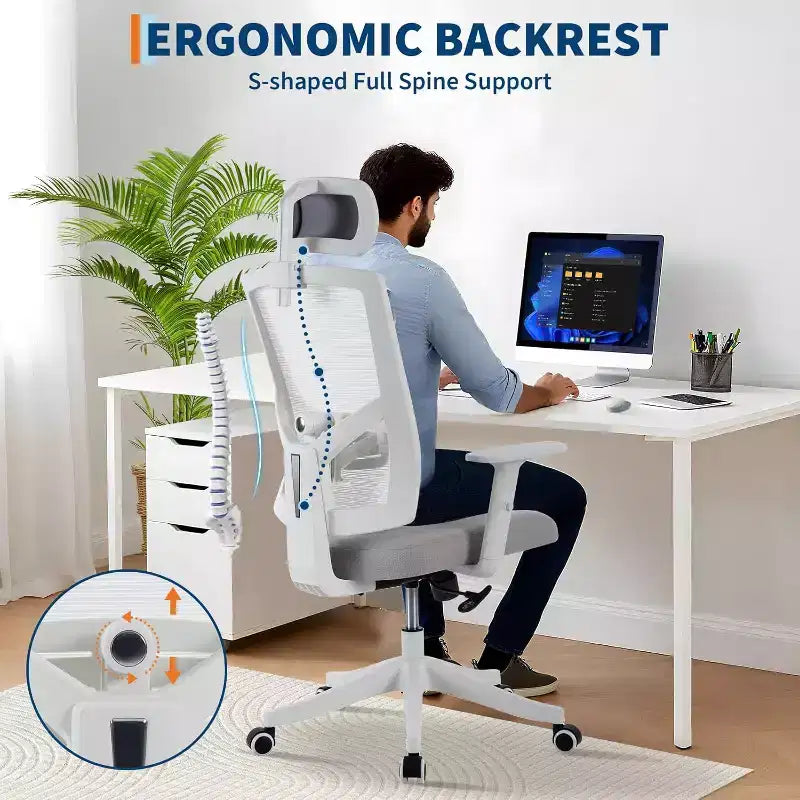 Silla de escritorio ergonómica de malla | Reposacabezas acolchado y ruedas | Silla gamer/de oficina para sala de e-Sports, oficina, dormitorio