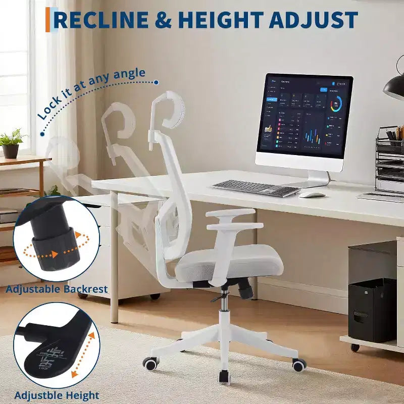 Silla de escritorio ergonómica de malla | Reposacabezas acolchado y ruedas | Silla gamer/de oficina para sala de e-Sports, oficina, dormitorio