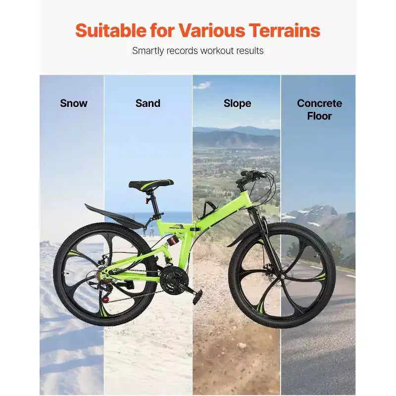 Bicicleta de montaña plegable de 26 pulgadas con suspensión total, transmisión de 21 velocidades, frenos de disco y cuadro de acero de alto carbono para hombres y mujeres adultos