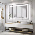 Okak Modern Anti-fog Glass Bathroom Mirror with Dual Light Source & Three Dimmable Modes,Wall Mirror Vanity Mirror for Bathroom