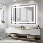 Okak Modern Anti-fog Glass Bathroom Mirror with Dual Light Source & Three Dimmable Modes,Wall Mirror Vanity Mirror for Bathroom