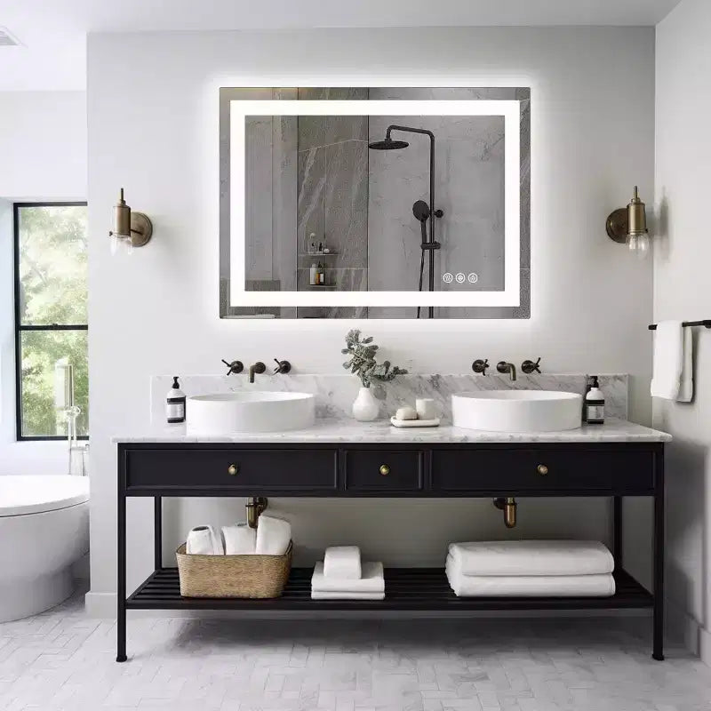 Espejo de Baño Antivaho con LED – Luz Dual, 3 Modos Regulables, 31x39 pulg.