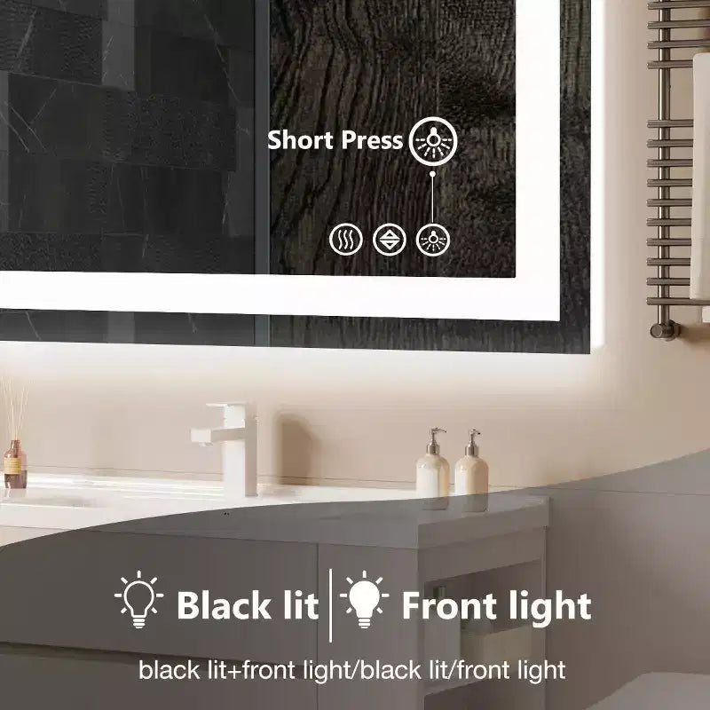 Espejo de Baño Antivaho con LED – Luz Dual, 3 Modos Regulables, 31x39 pulg.