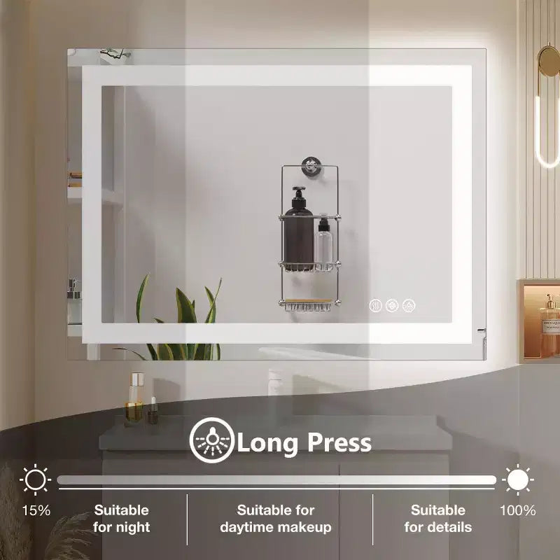 Espejo de Baño Antivaho con LED – Luz Dual, 3 Modos Regulables, 31x39 pulg.