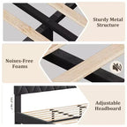 Base de cama rosa tamaño King con cabecero tapizado, base de cama de plataforma resistente con fuertes listones de madera, no necesita somier/sin ruido/fácil montaje