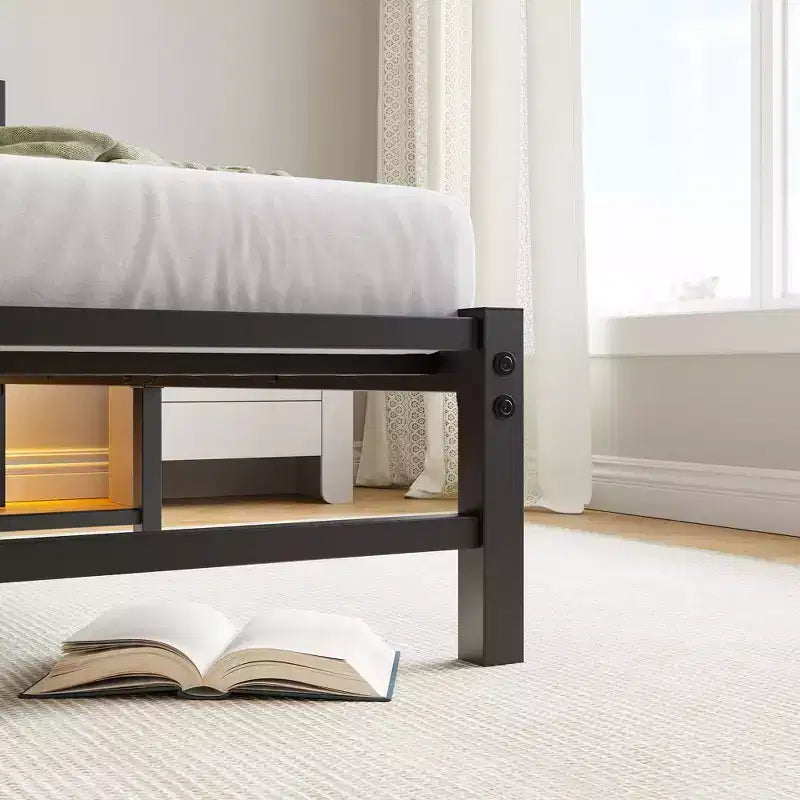 Estructura de cama individual con luces LED RGB y carga USB – No necesita somier