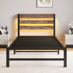Estructura de cama individual con luces LED RGB y carga USB – No necesita somier