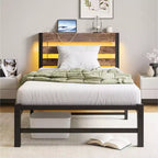 Estructura de cama individual con luces LED RGB y carga USB – No necesita somier