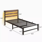 Estructura de cama individual con luces LED RGB y carga USB – No necesita somier
